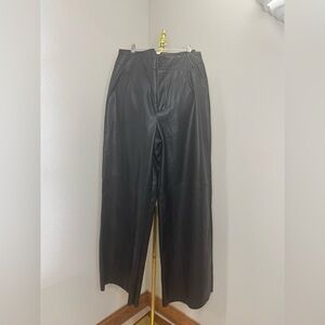 DKNY Faux Leather Wide Leg Pants Size 10 Black High Waist NWT